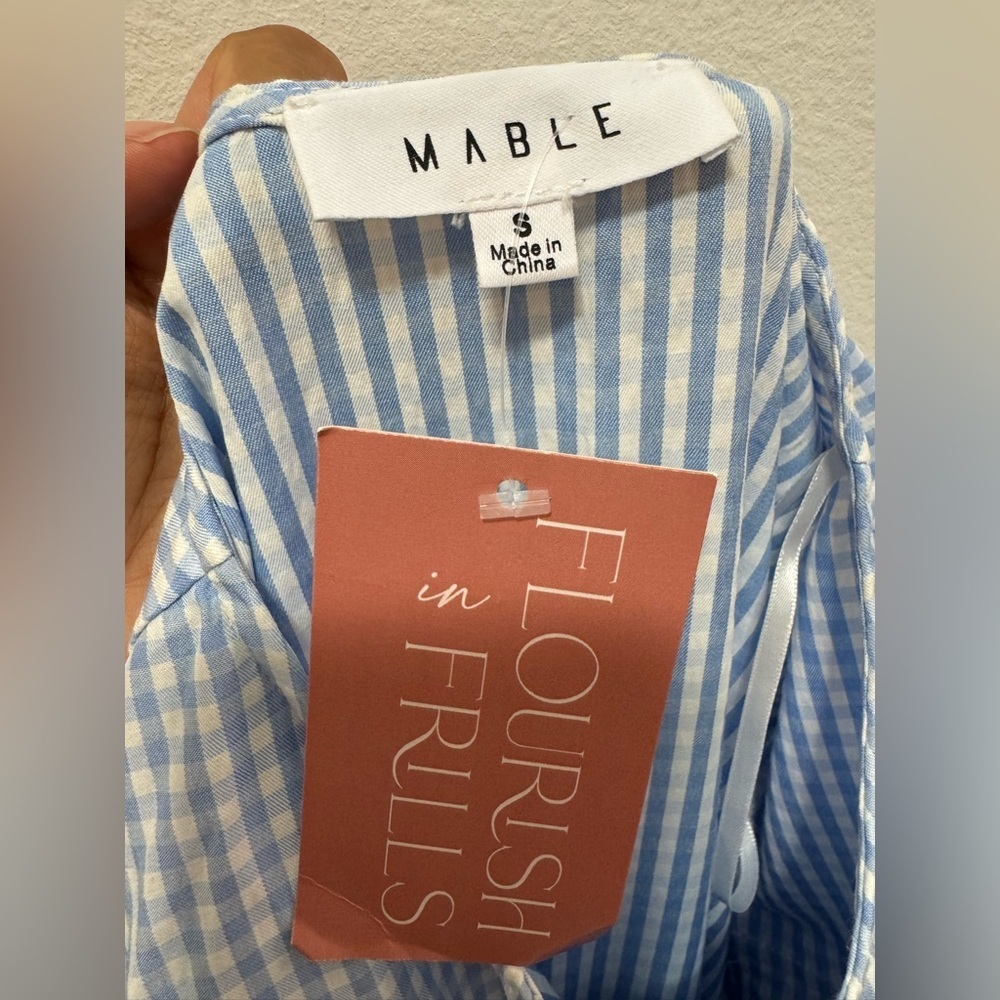 NWT Mable Blue Gingham Jumpsuit with Cinched Waist Small fits US 6/8 - Picture 6 of 6